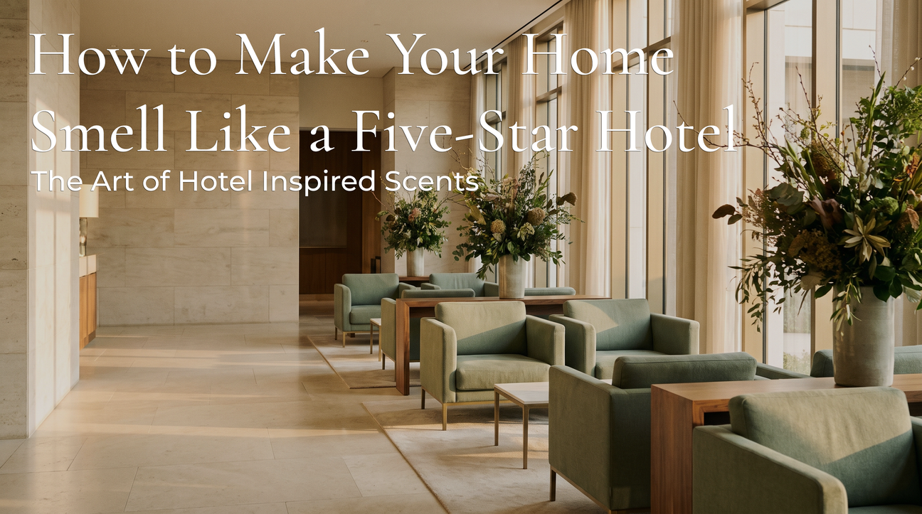 Elegant hotel lobby interior evoking the five-star hotel scent experience recreated at home with Copalli diffusers
